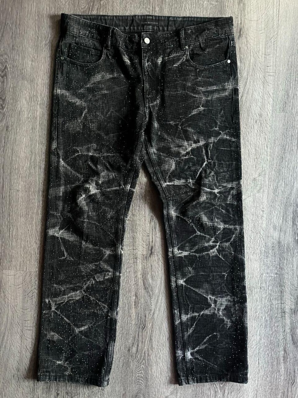 ★ Oversized Baggy Black Rhinestone Tie Dye Jeans ★